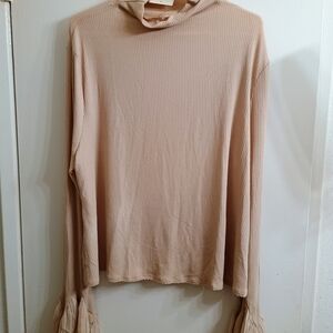 Chic Beige Women's Blouse with Ruffled Sleeves